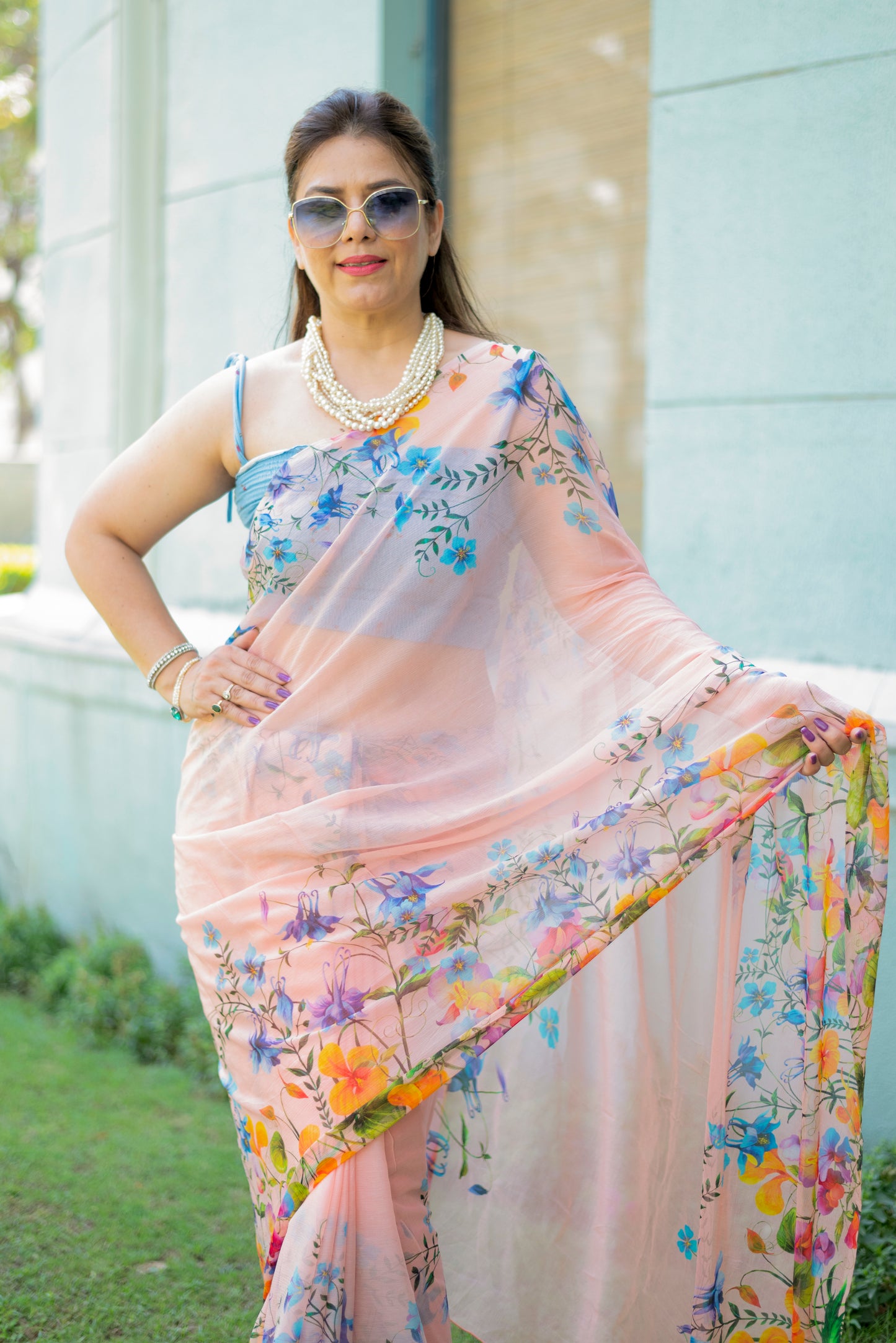 Peach Printed Saree