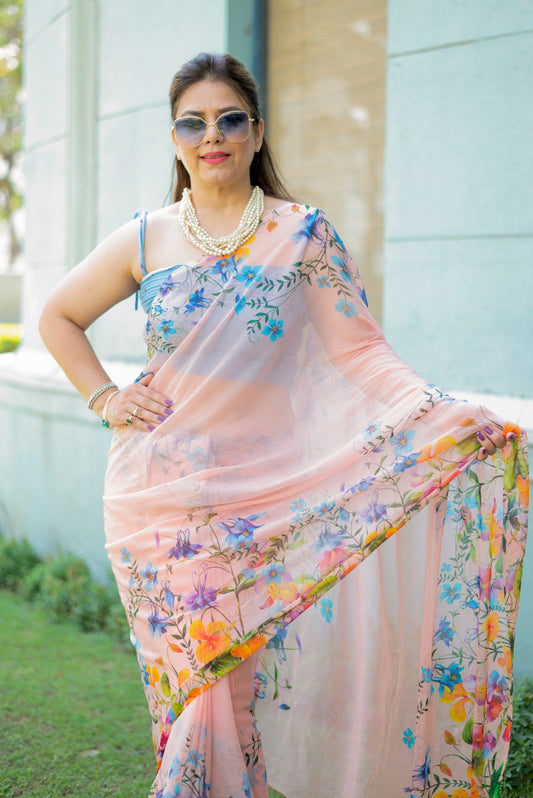 Peach Printed Saree