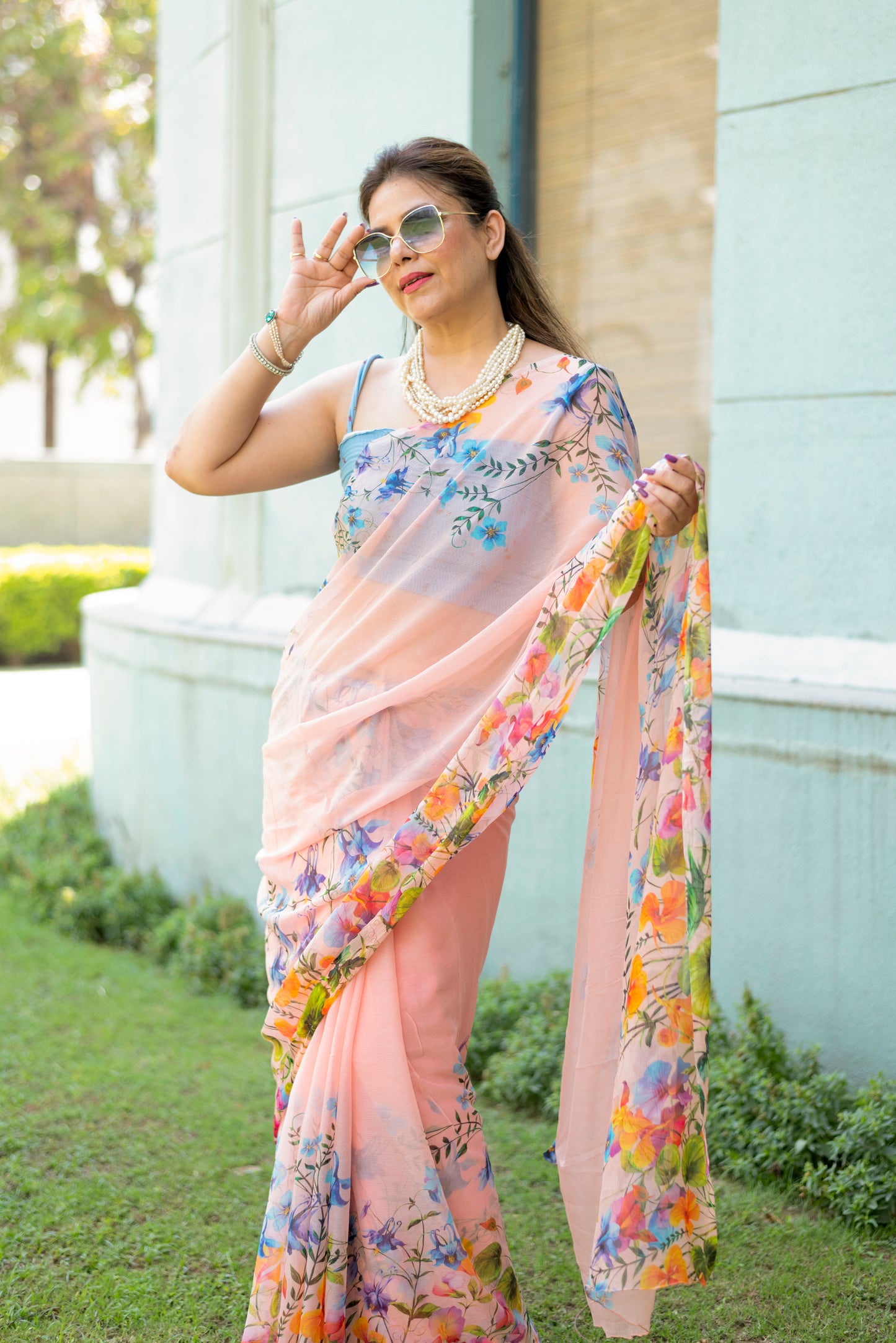 Peach Printed Saree