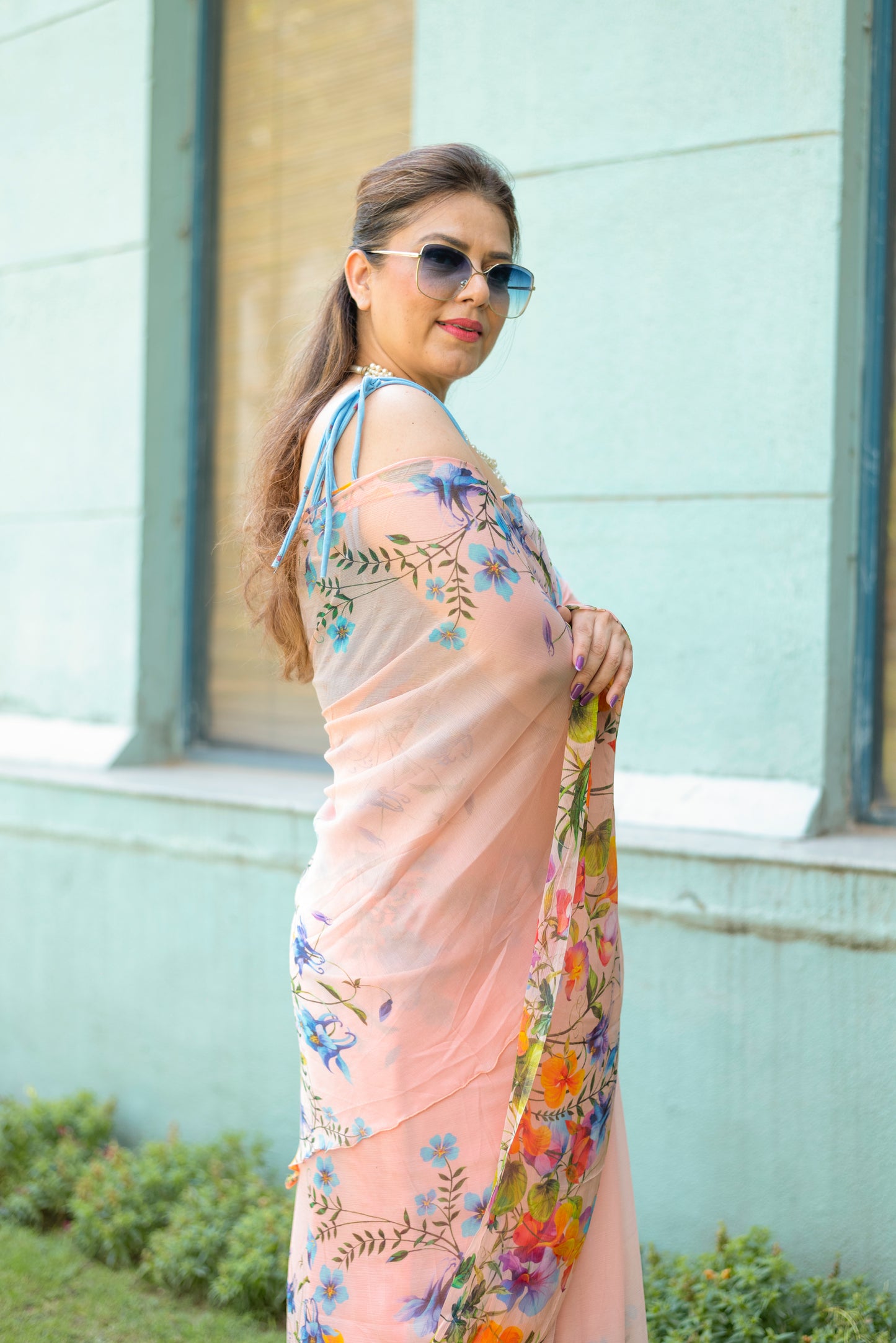 Peach Printed Saree