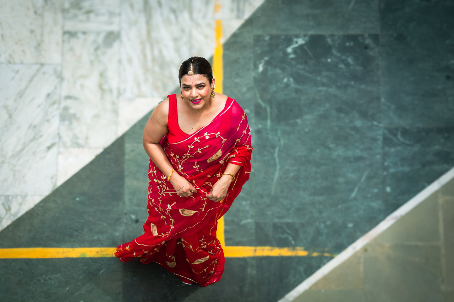 Red Gotta Patti Chiffon Saree