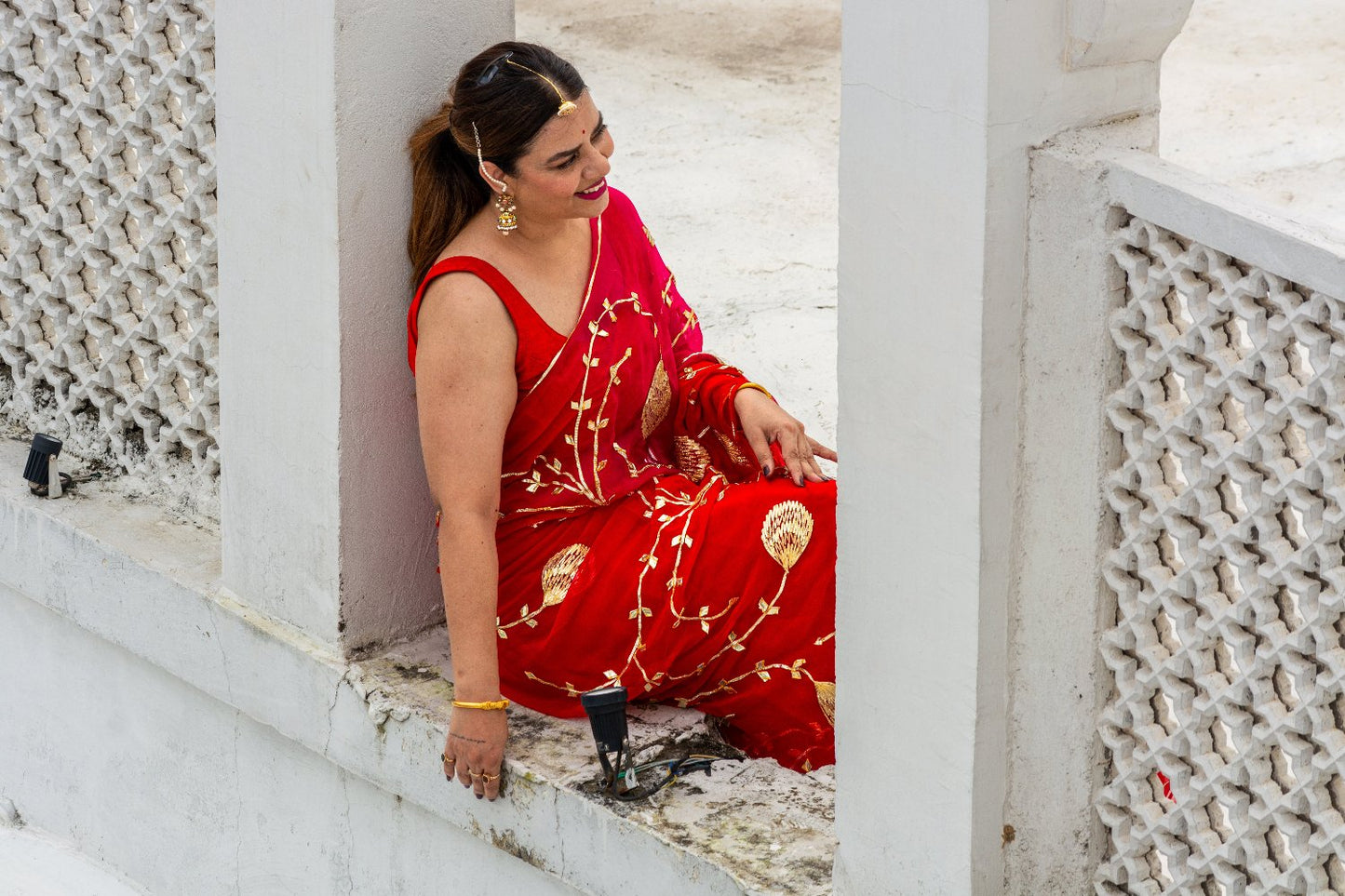 Red Gotta Patti Chiffon Saree