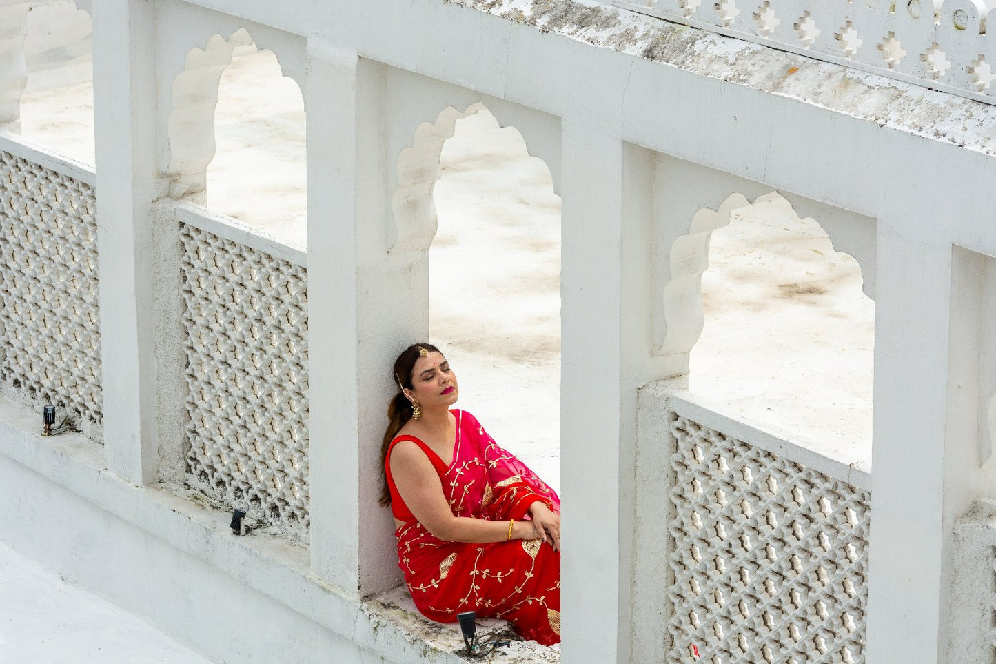 Red Gotta Patti Chiffon Saree