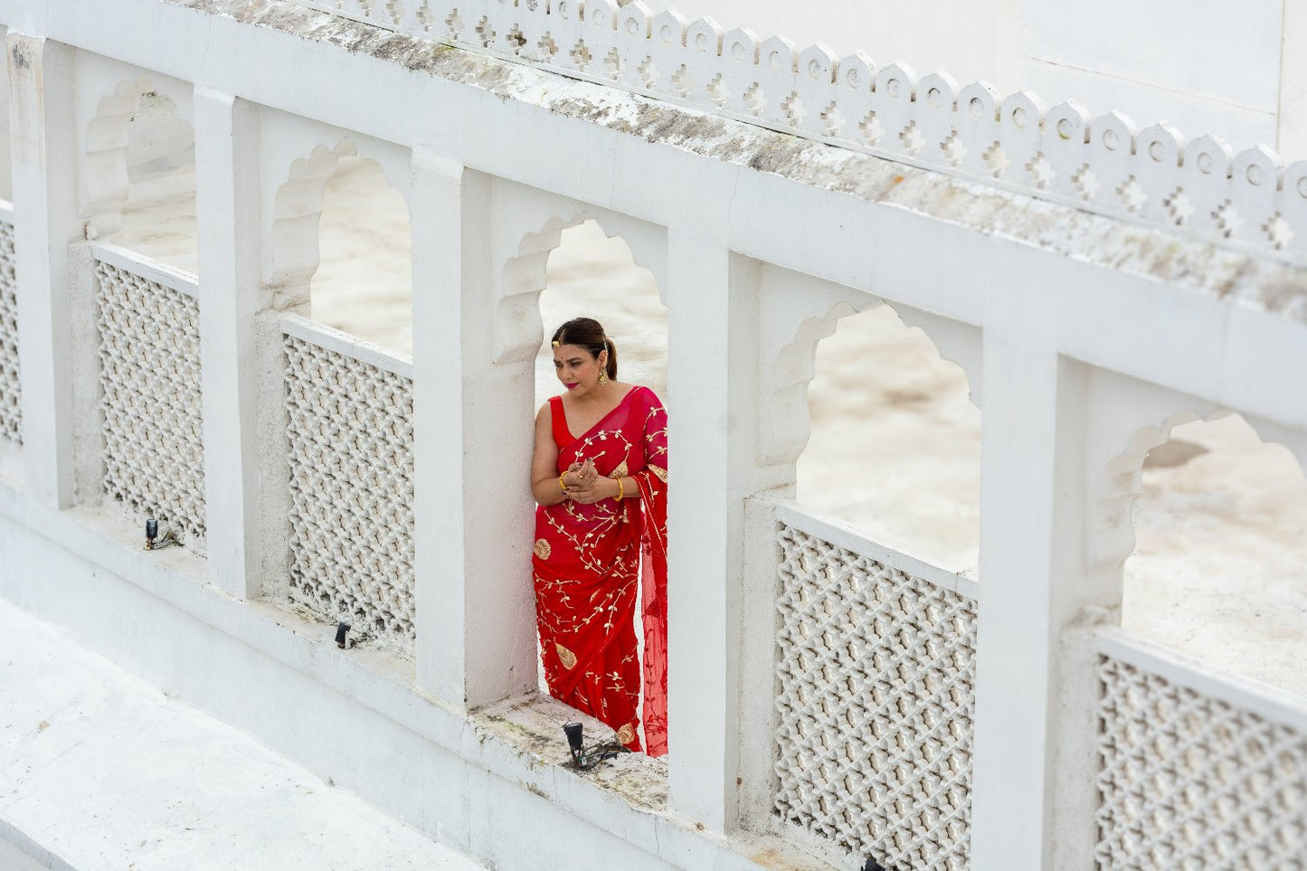 Red Gotta Patti Chiffon Saree