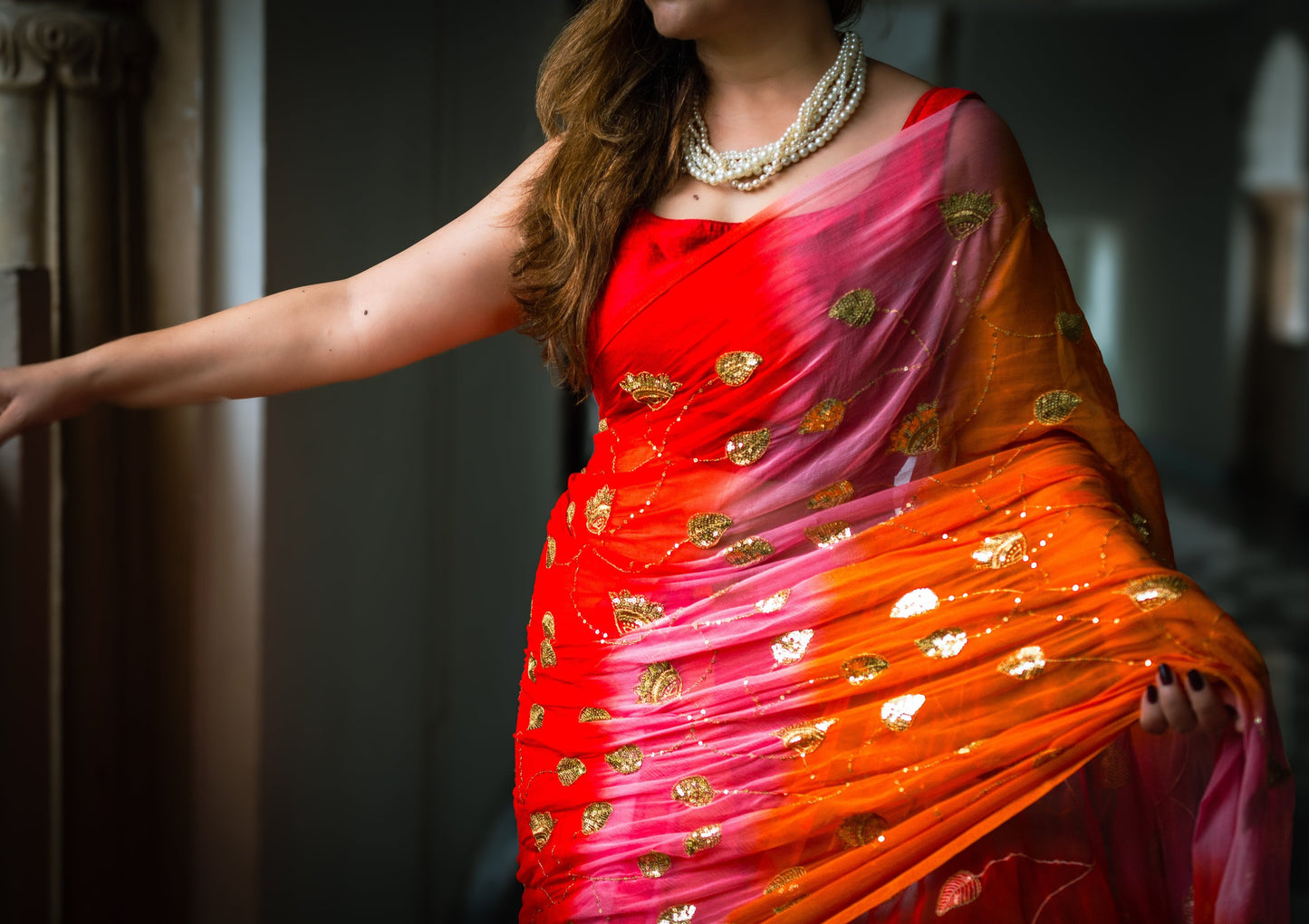 Amara Sequin Zaal Chiffon Saree