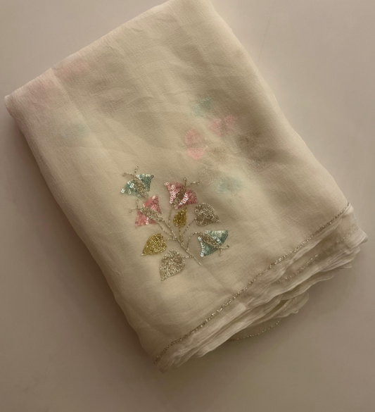 Ivory Pure Chiffon saree