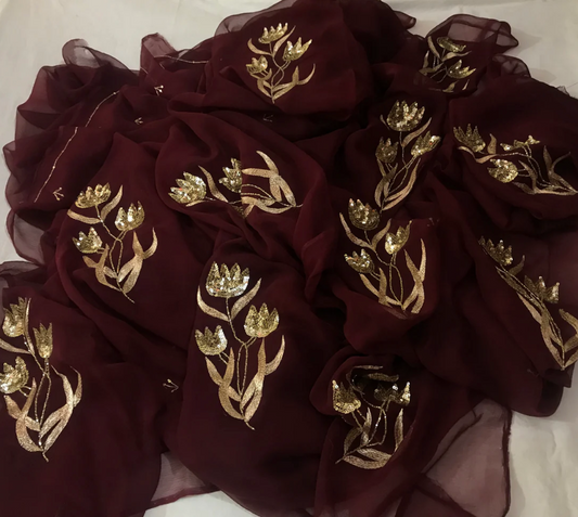 Wine Chiffon Saree