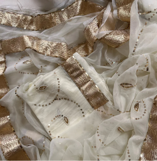 White Sequins Zaal Saree