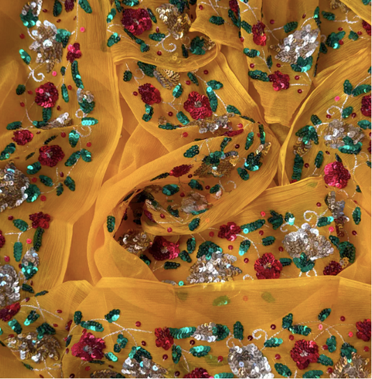 Sunshine Floral Sequin Chiffon Saree