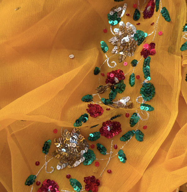 Sunshine Floral Sequin Chiffon Saree