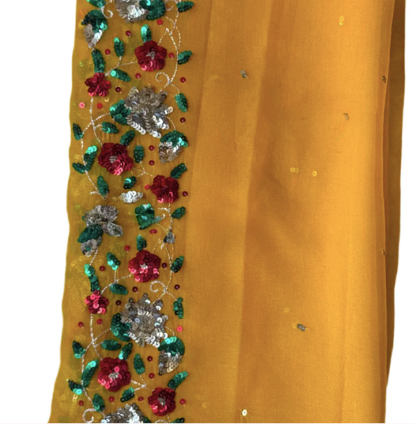 Sunshine Floral Sequin Chiffon Saree