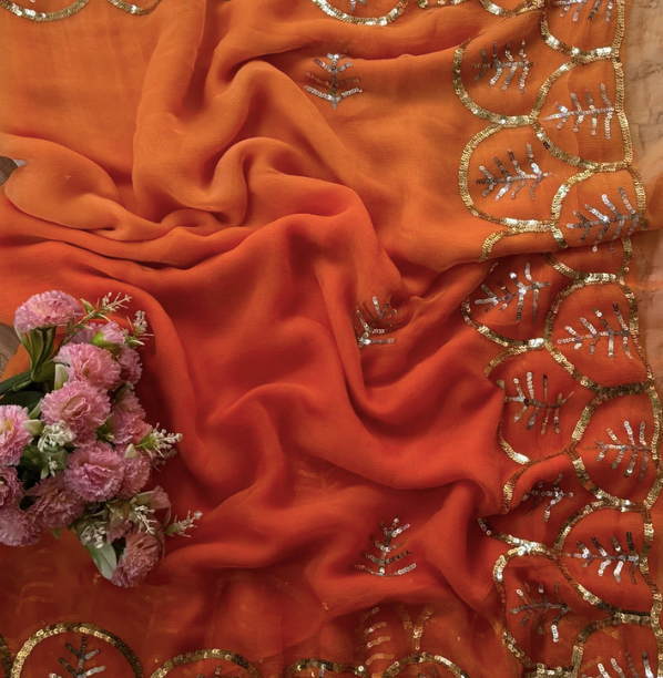 Anardana Sequin Chiffon Saree