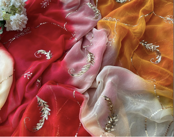 Rangat Ombre Sequins Chiffon saree