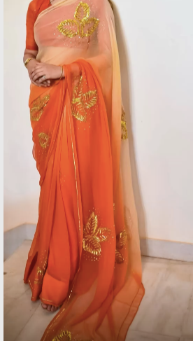 Orange Ombre Chiffon Saree