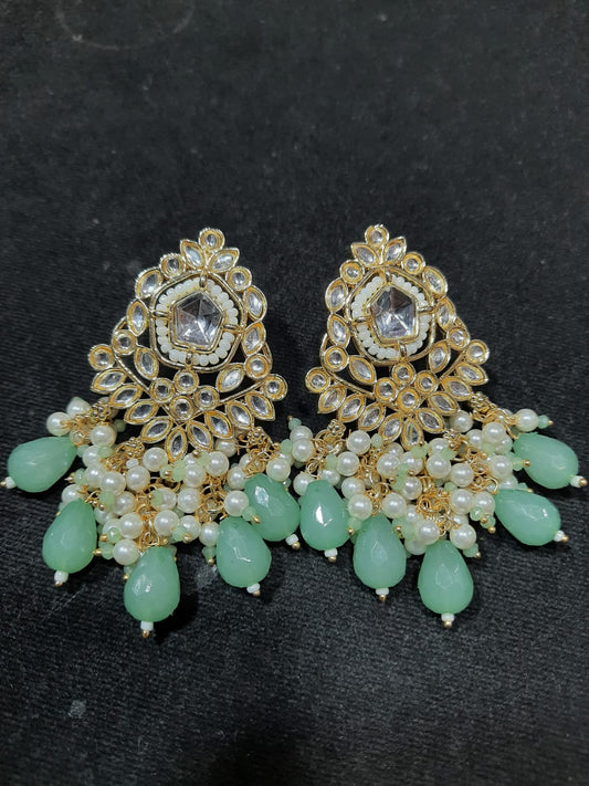 Kundan Sea green Earrings