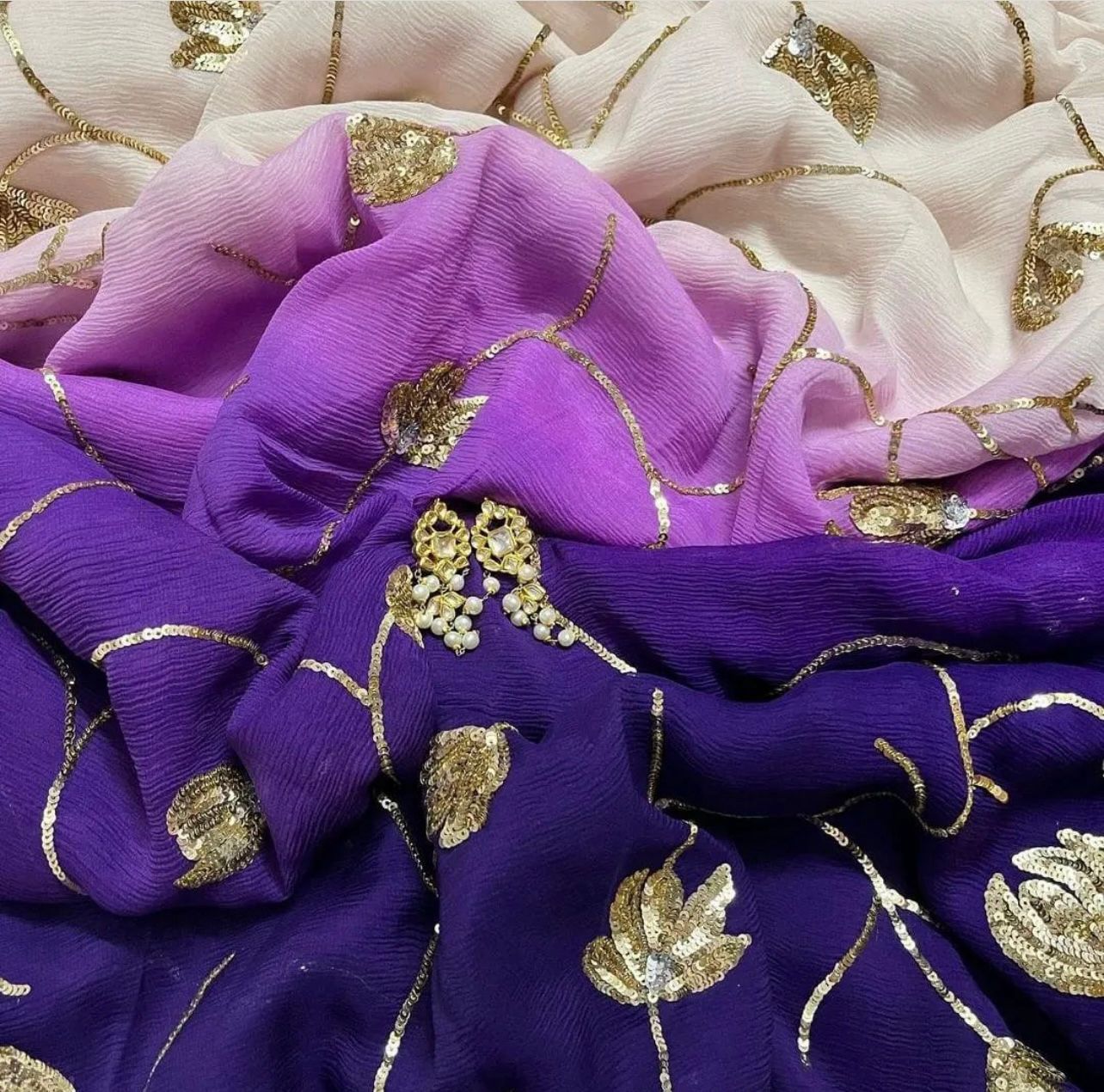 Purple Ombre Diamond Chiffon Saree