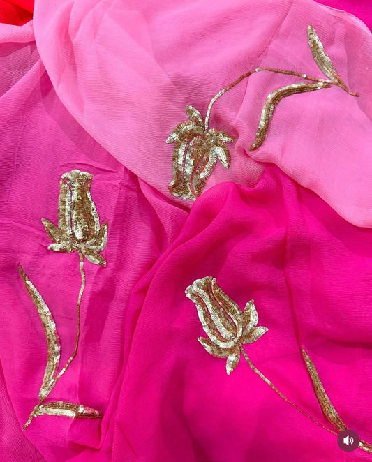 Guldari Pure Chiffon Sequins Saree