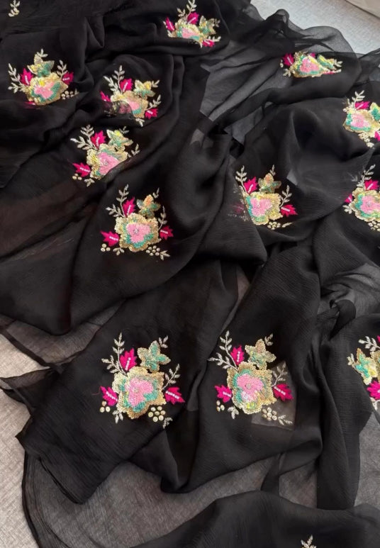 Black Impression Chiffon Saree