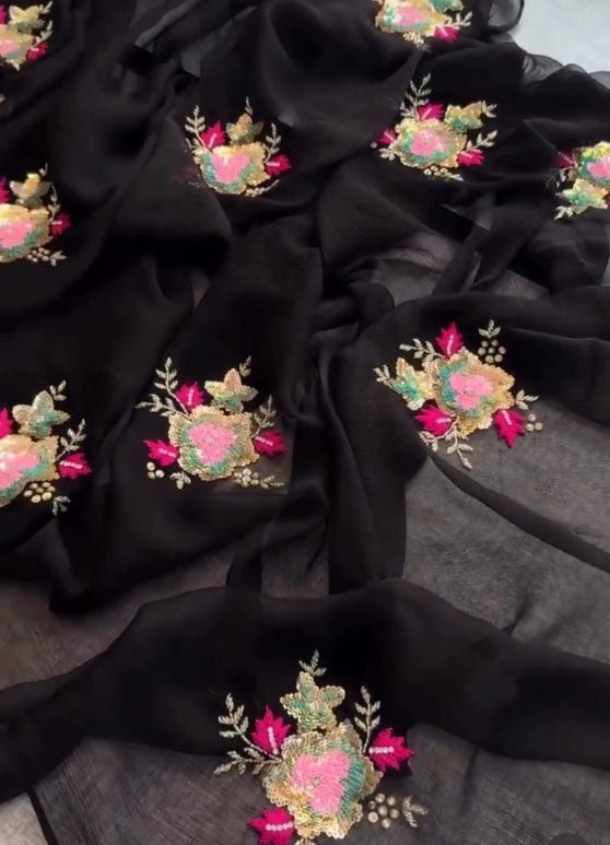 Black Impression Chiffon Saree