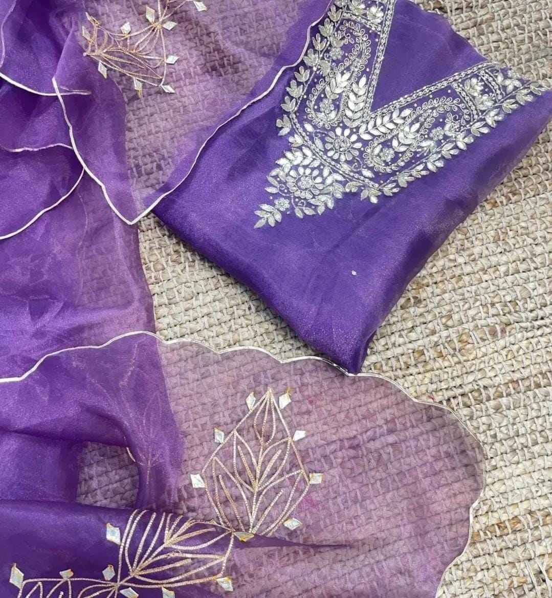 Purple Gota Patti Suit Fabric