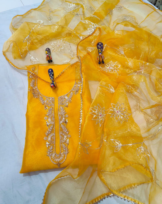 Yellow Organza Handwork Suit