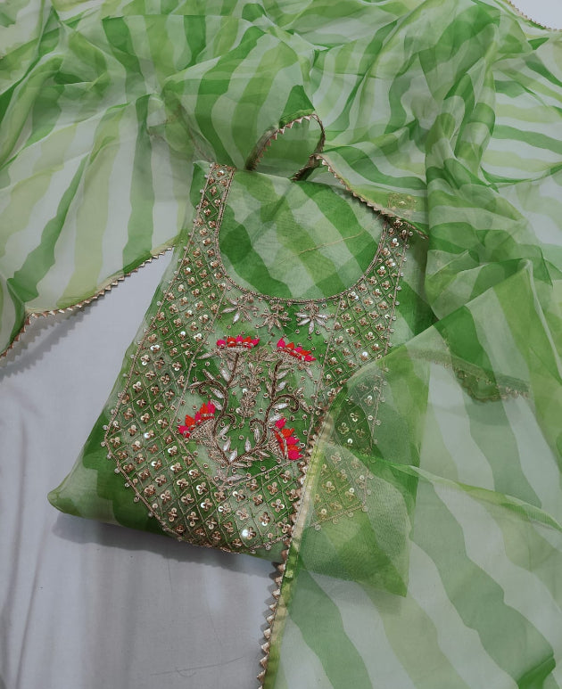 Green Lehriya Handwork Suit
