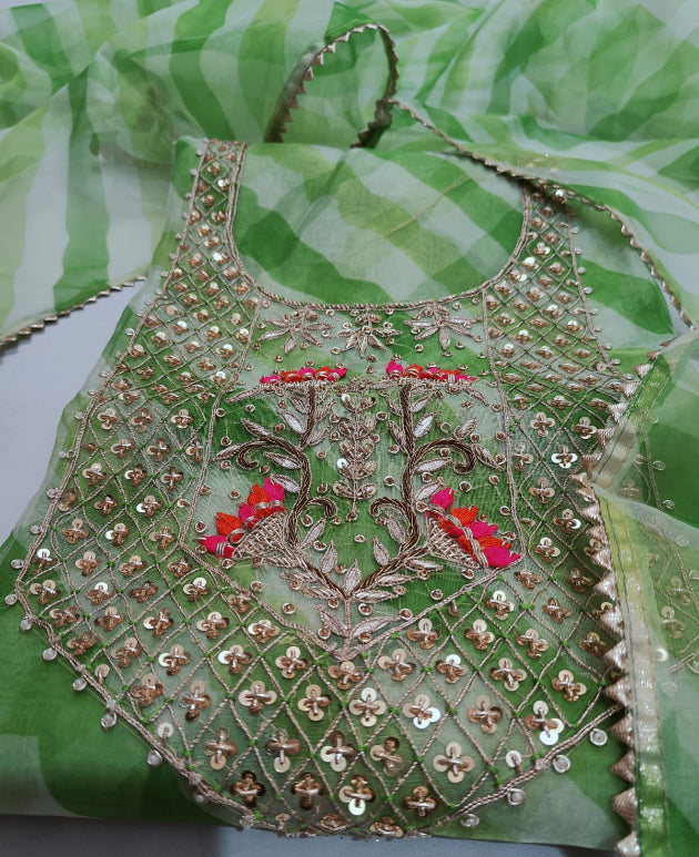 Green Lehriya Handwork Suit