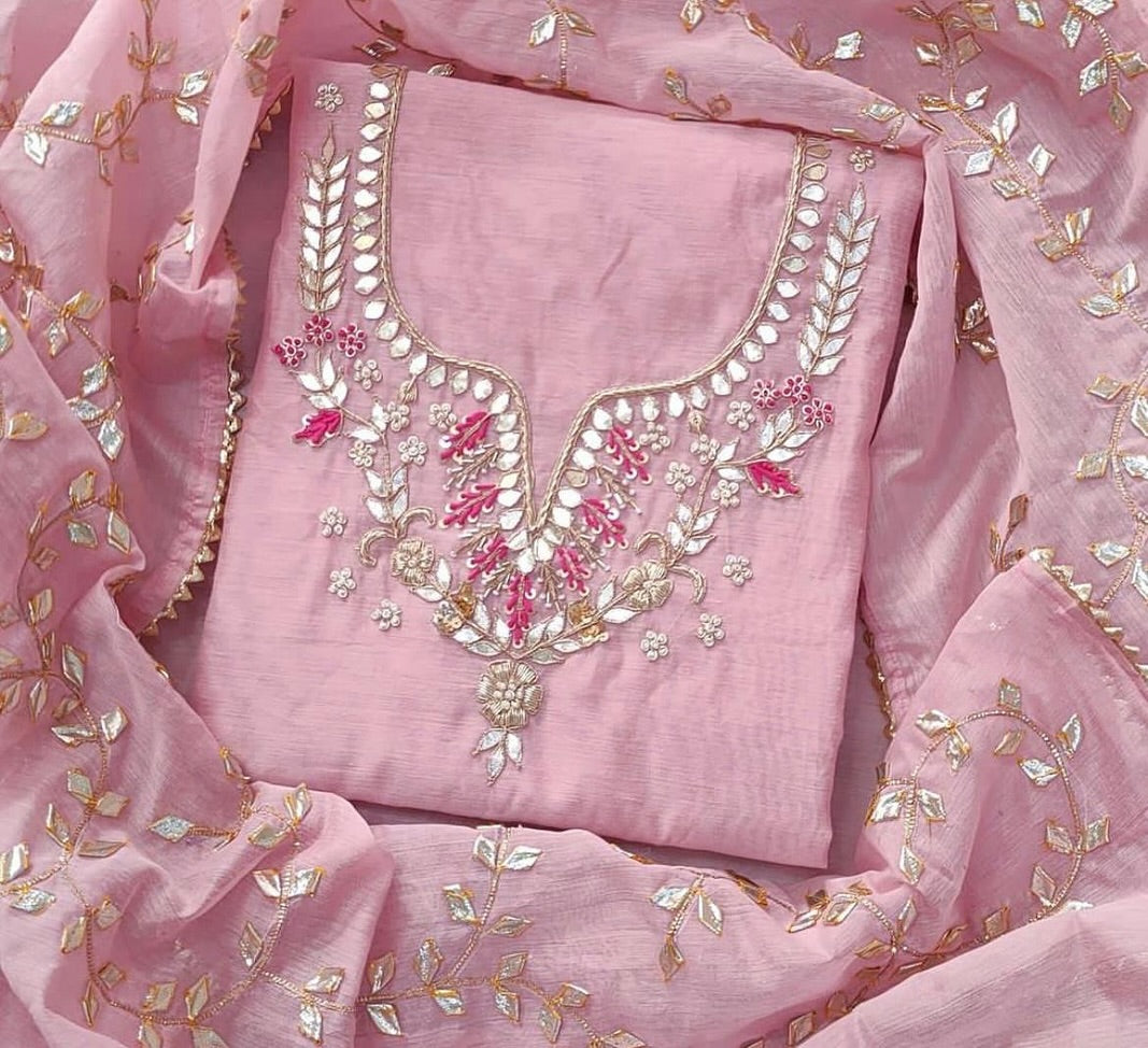 Chanderi Handwork Suit Fabric