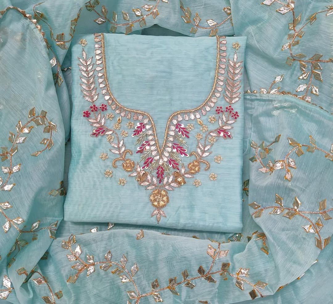 Chanderi Handwork Suit Fabric