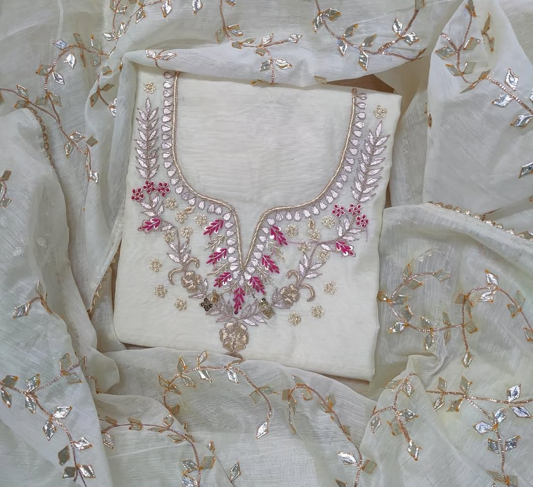 Chanderi Handwork Suit Fabric