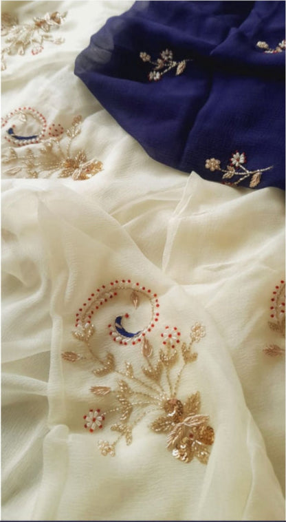 Butta Pure Chiffon Zari Aari Saree