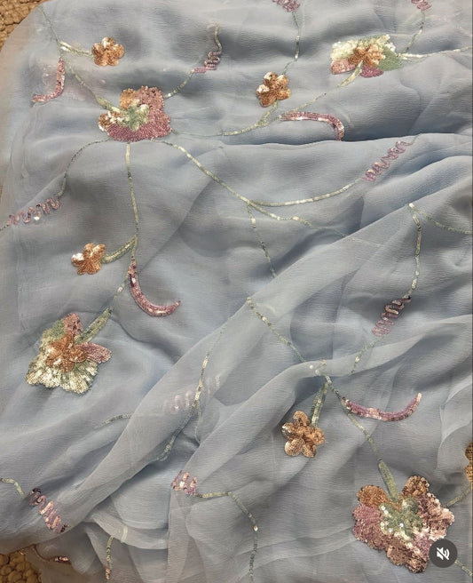 Grey Hues Sequin Zaal Chiffon Saree