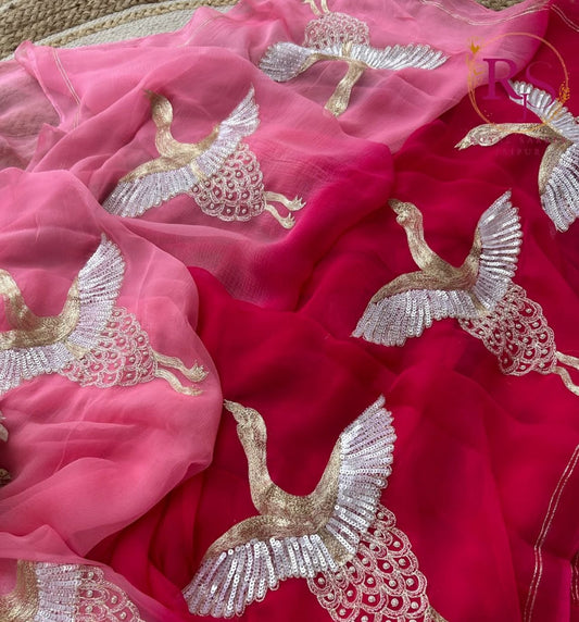 Swan Sequin Chiffon Saree