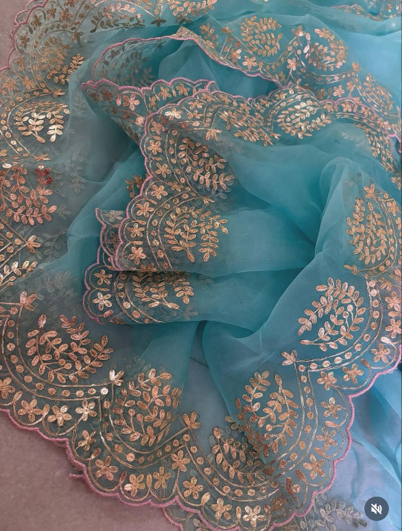 Blue Pittan Work Saree