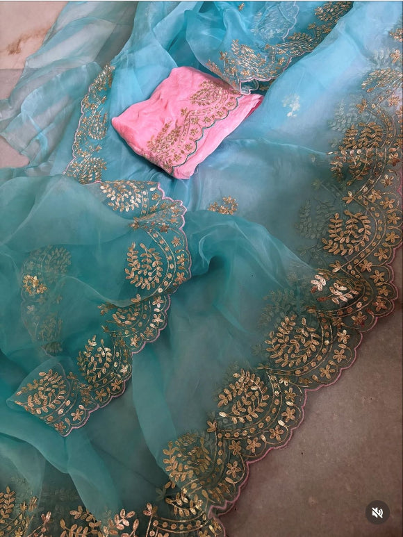 Blue Pittan Work Saree