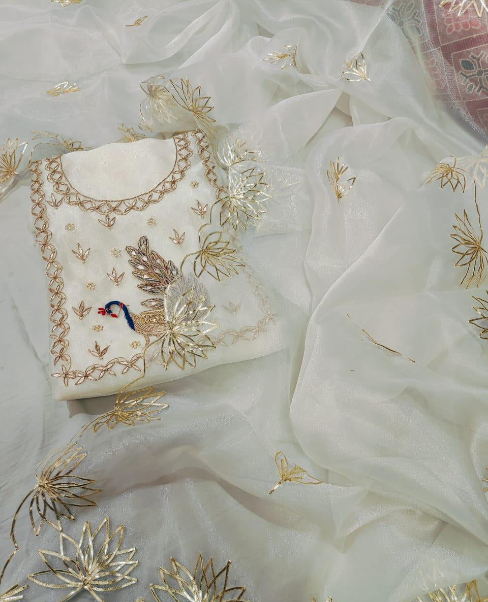 Peacock Organza Suit Fabric