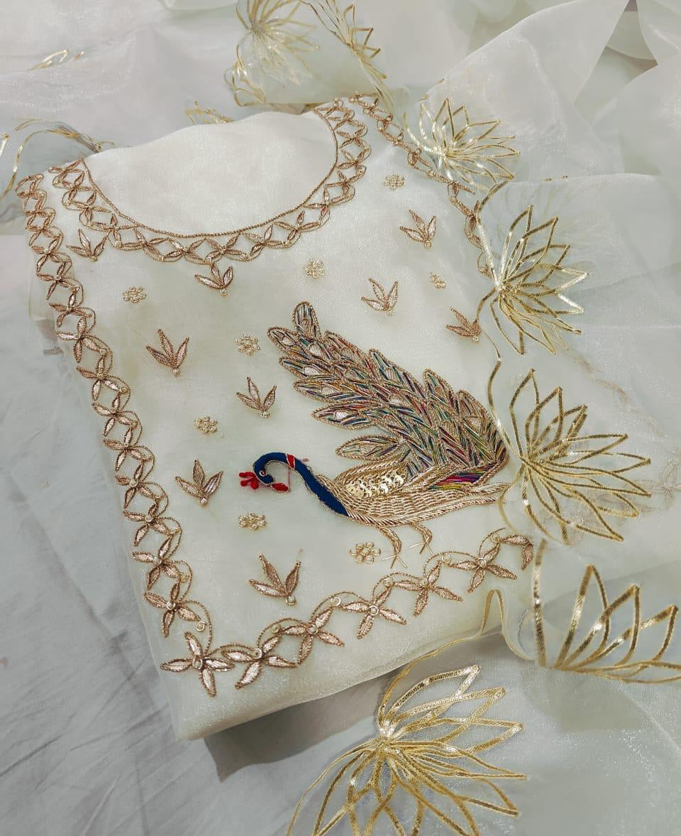 Peacock Organza Suit Fabric