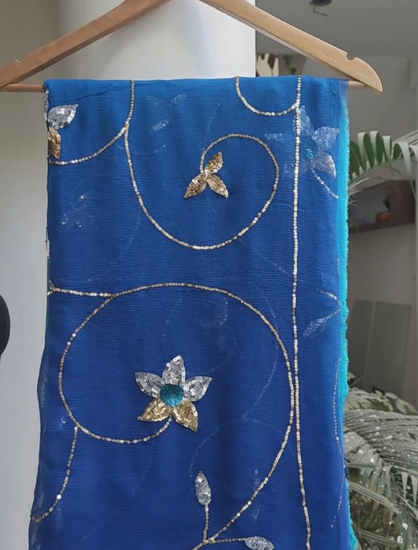 Neela Sequin Zaal Saree