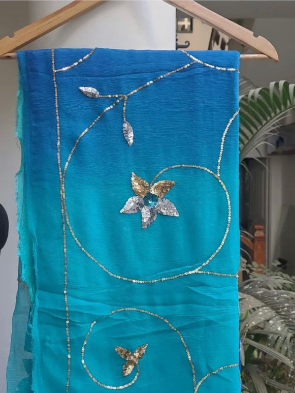 Neela Sequin Zaal Saree