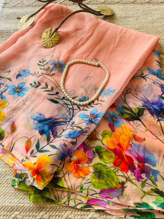 Peach Printed Saree