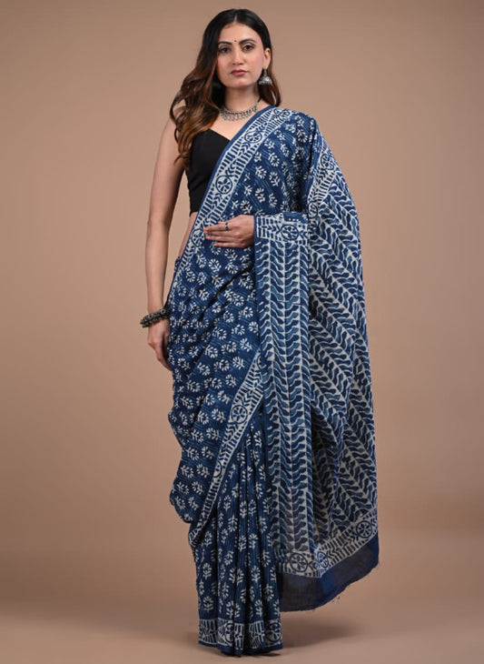 Bagru Handblock Print Cotton Saree