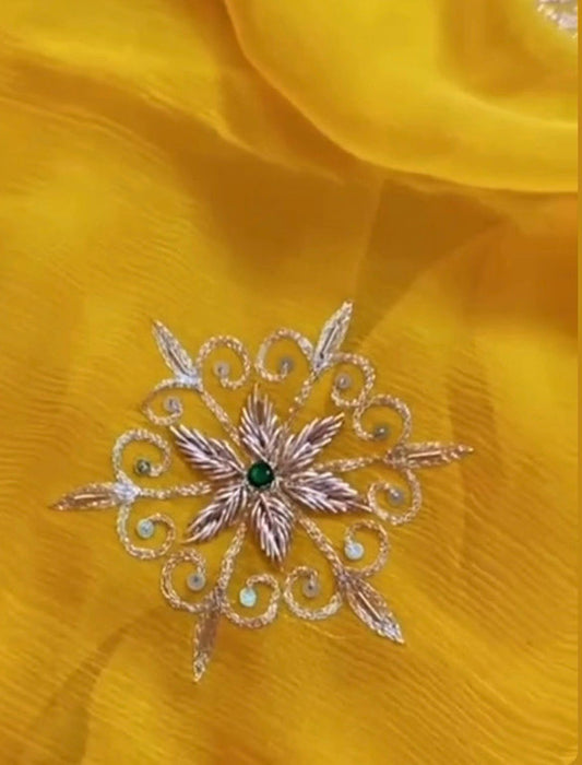 Yellow Zardosi Butta Saree