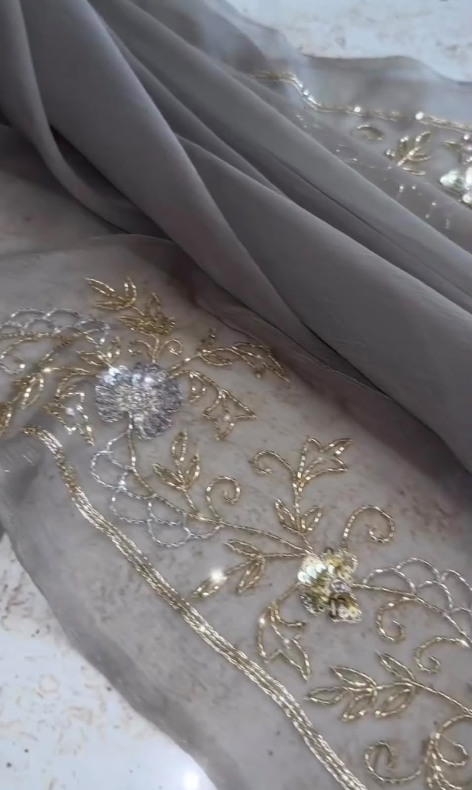 Grey Love Cutdana Saree