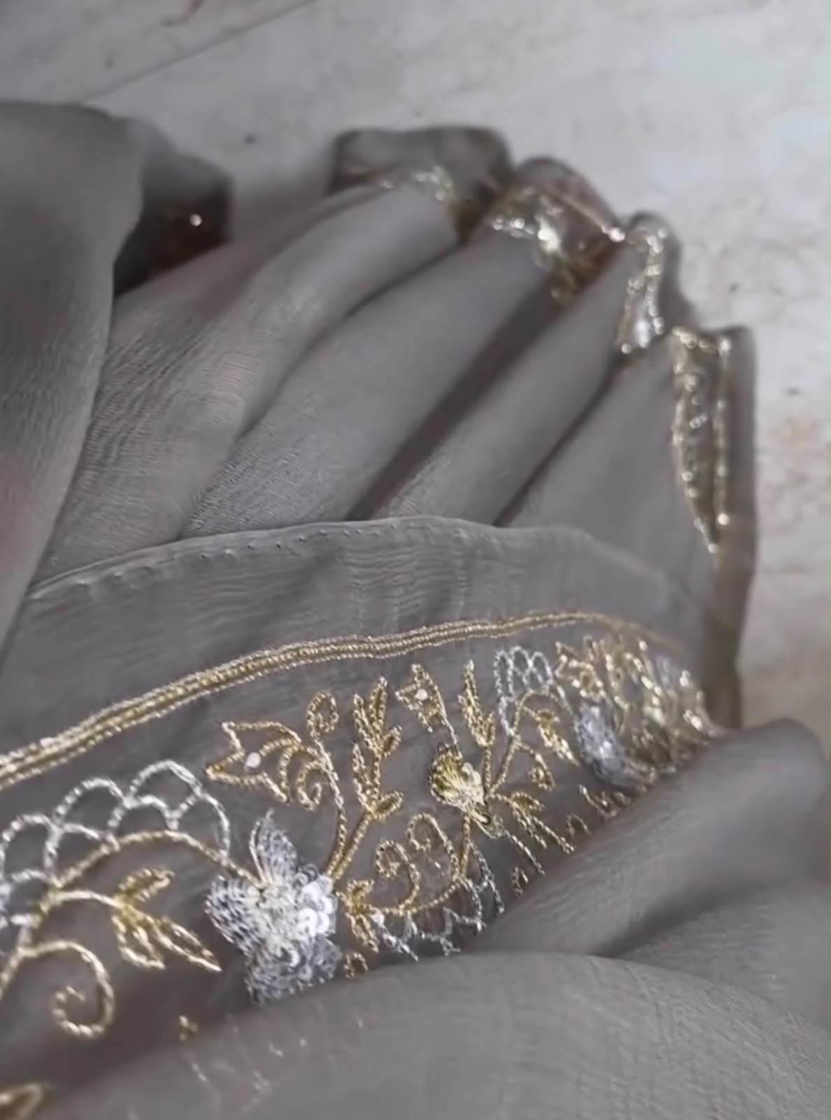 Grey Love Cutdana Saree
