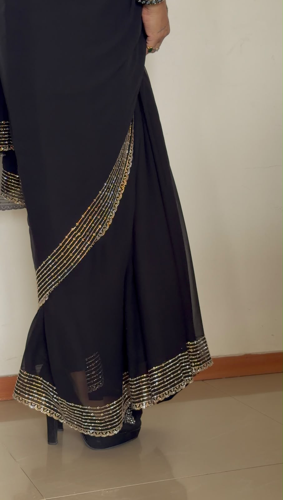 Black Sequins Georgette Saree