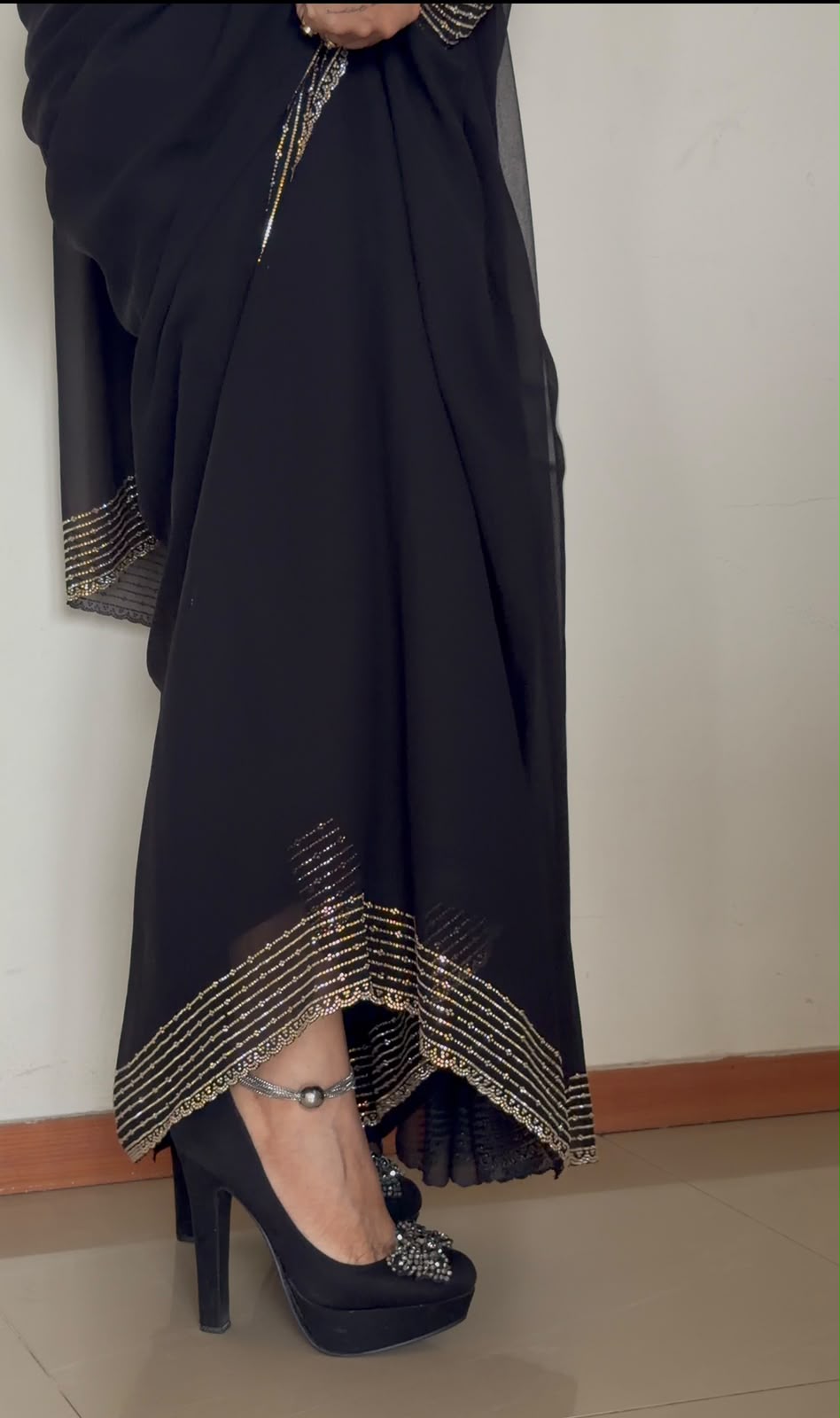 Black Sequins Georgette Saree