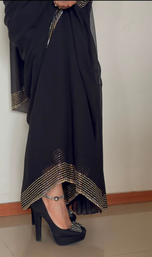 Black Sequins Georgette Saree