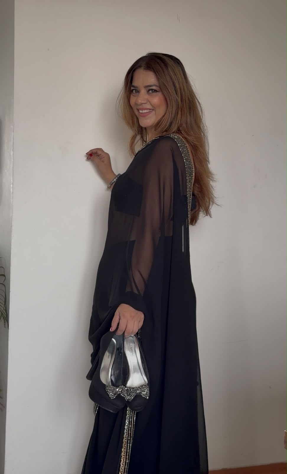 Black Sequins Georgette Saree