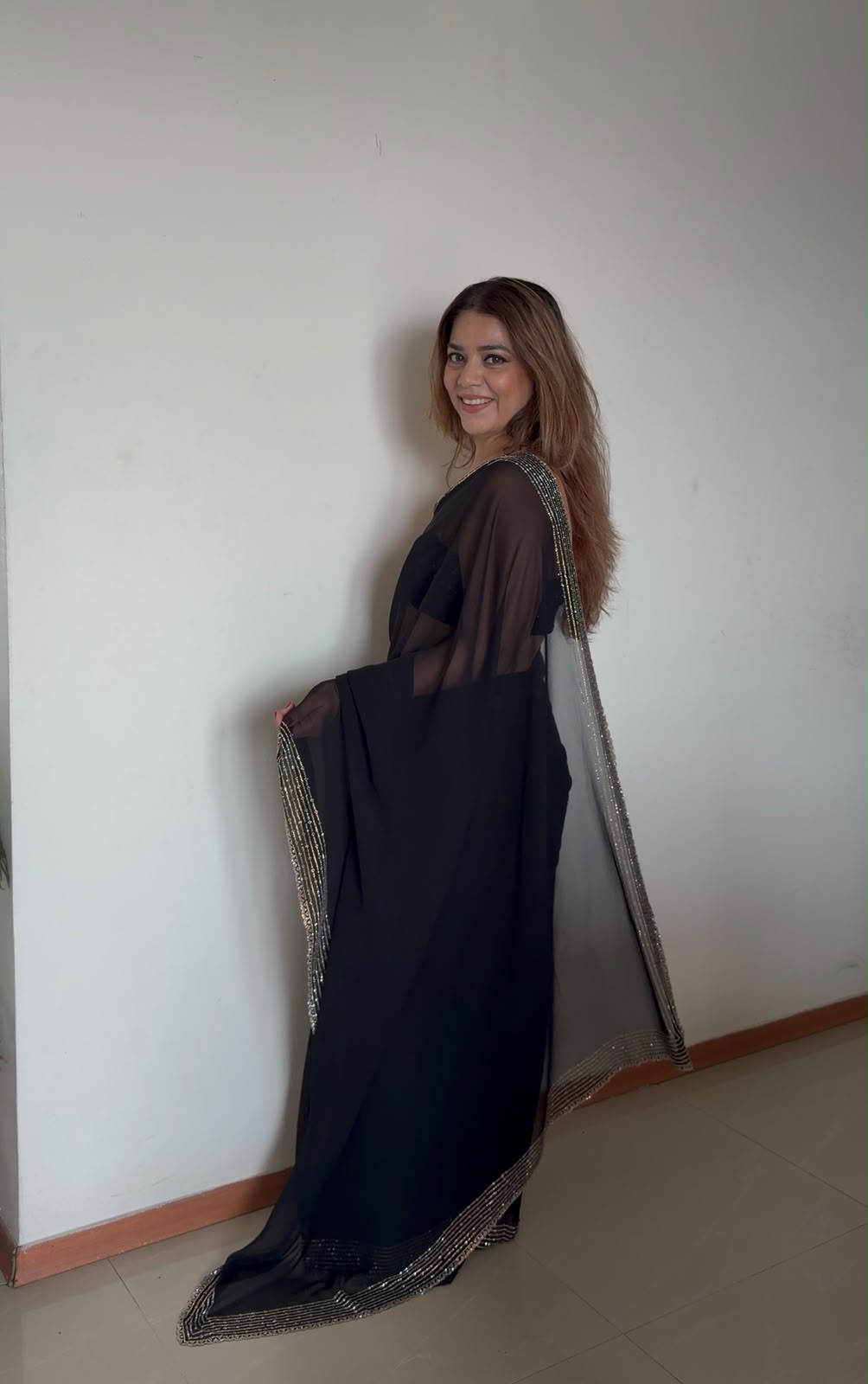 Black Sequins Georgette Saree