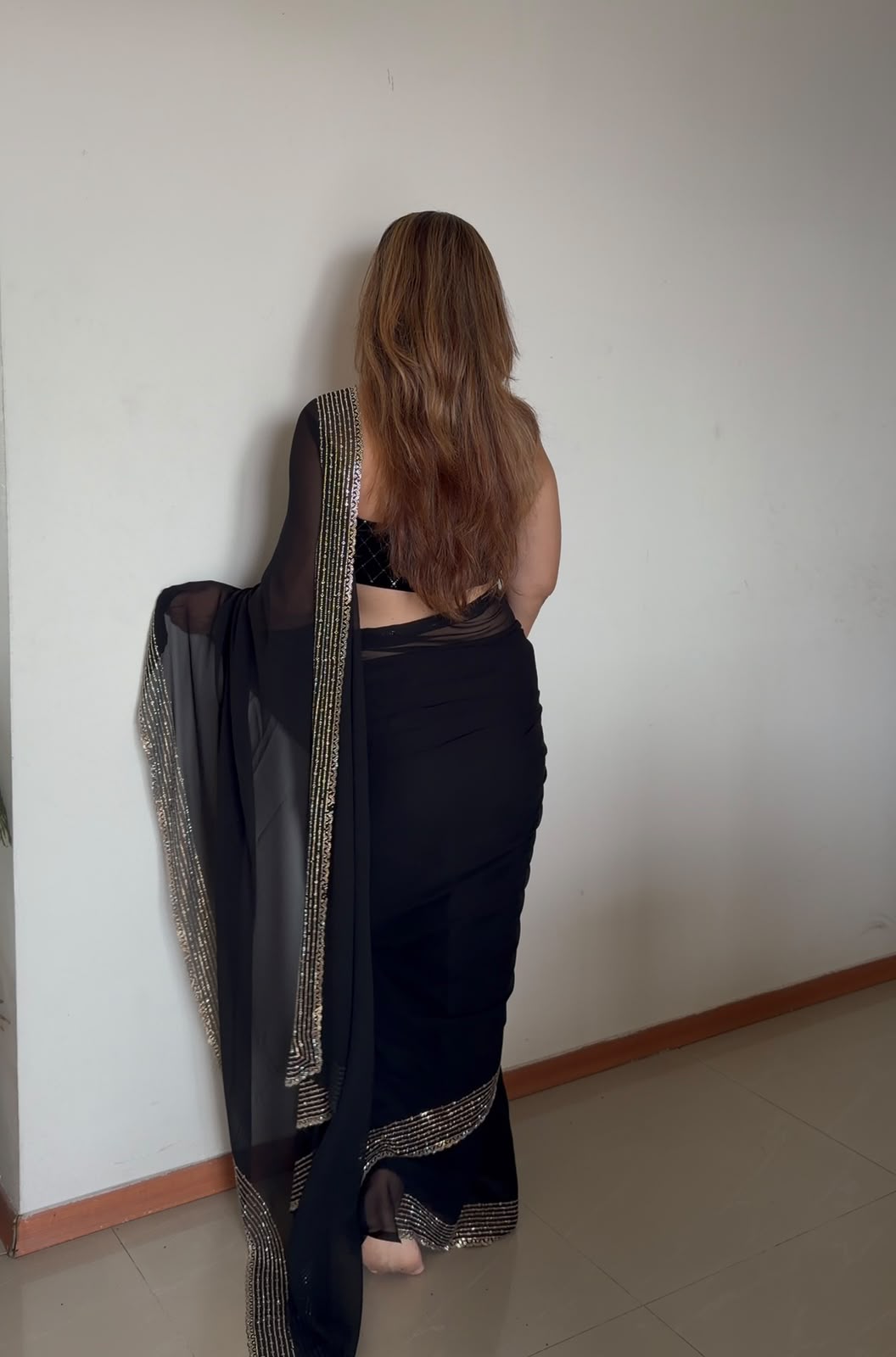 Black Sequins Georgette Saree